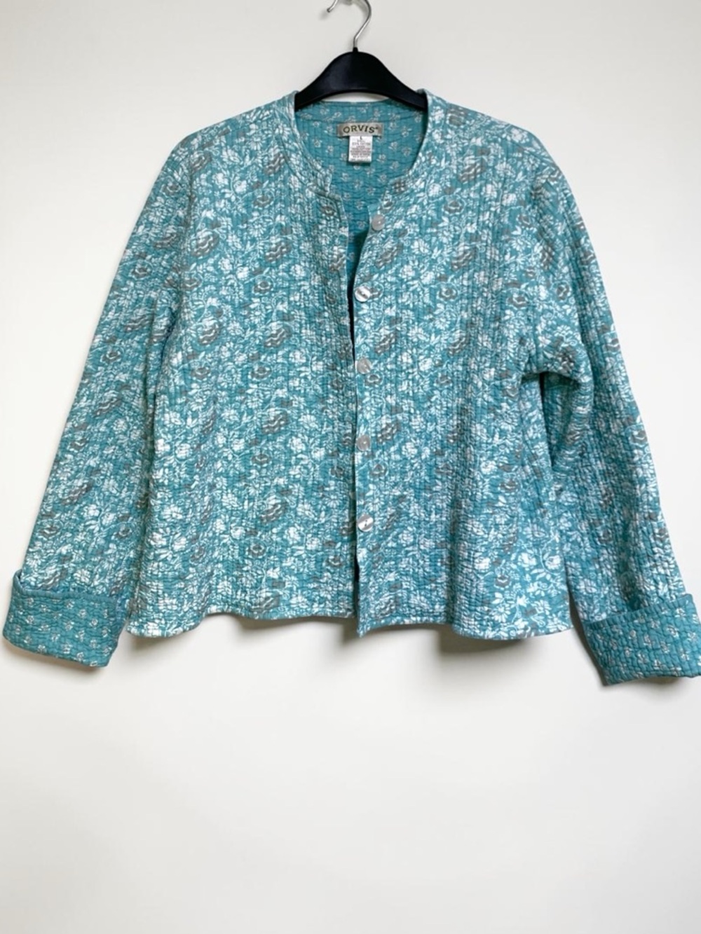 Orvis Jacket Womens Reversible Quilted Button Front Vtg Floral 100% Cotton Sz L